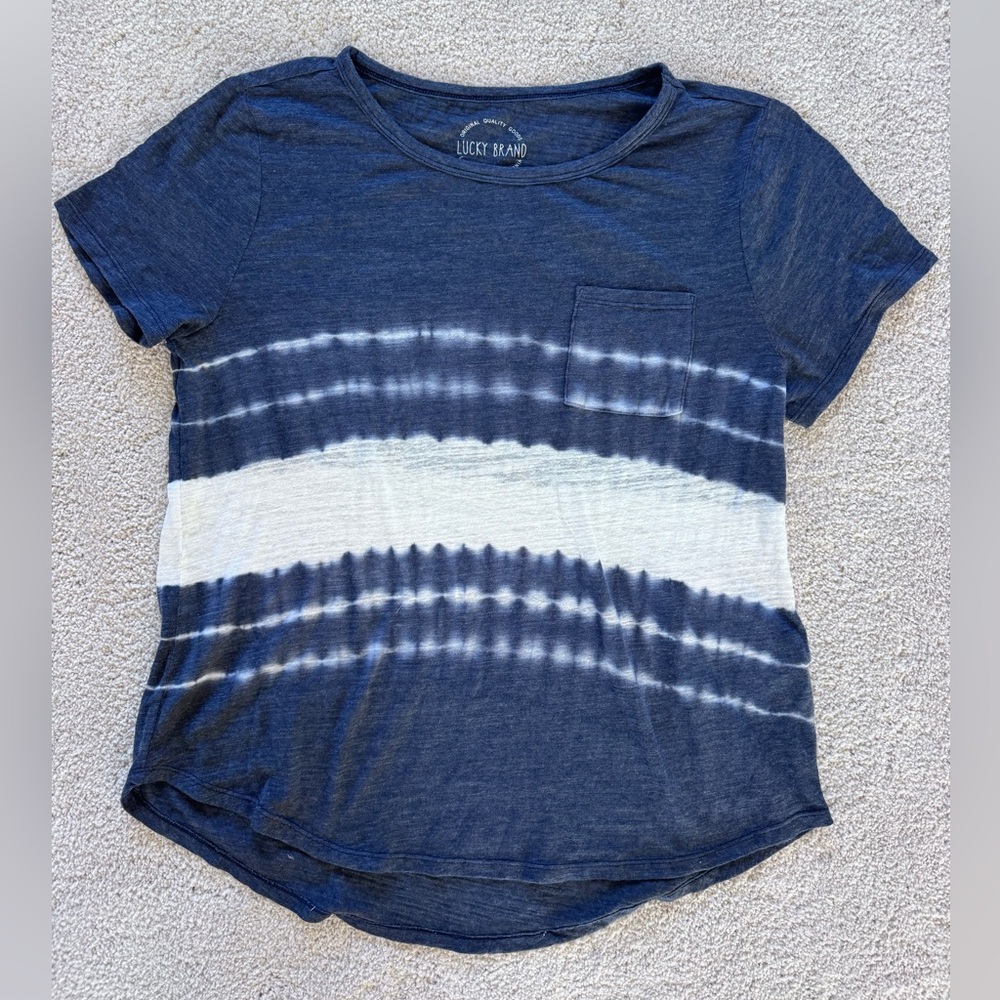 Lucky Brand Women's Navy and White Striped Tee